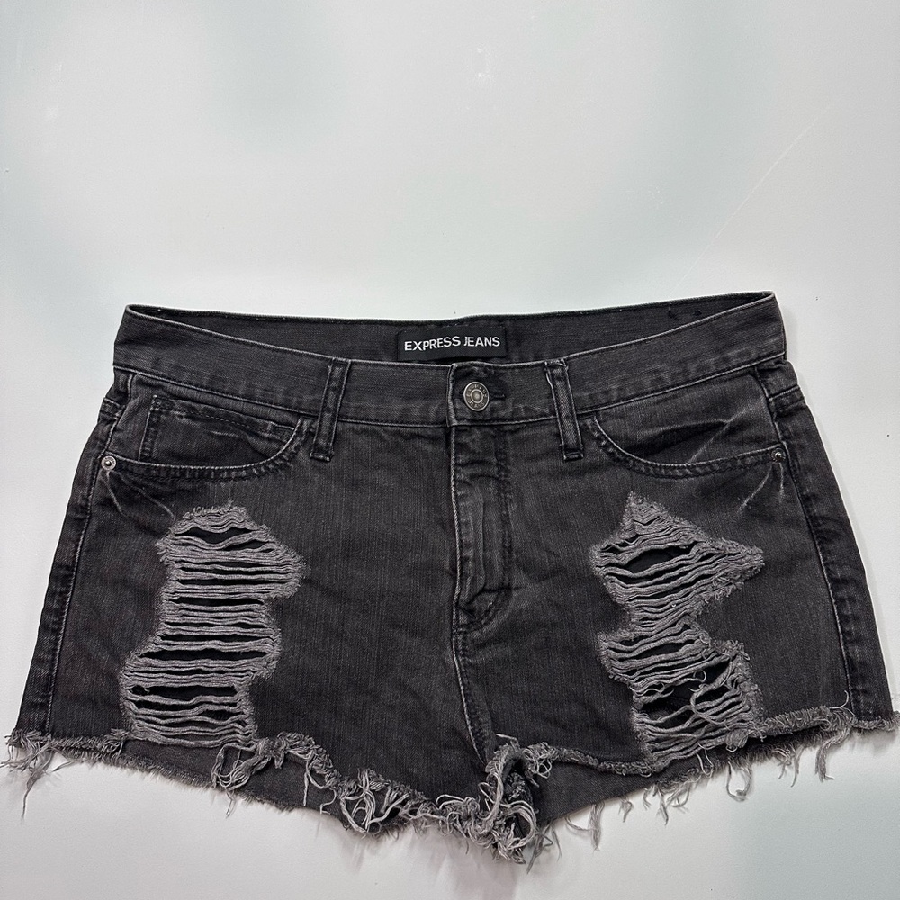 Express Black Distressed Jean Shorts